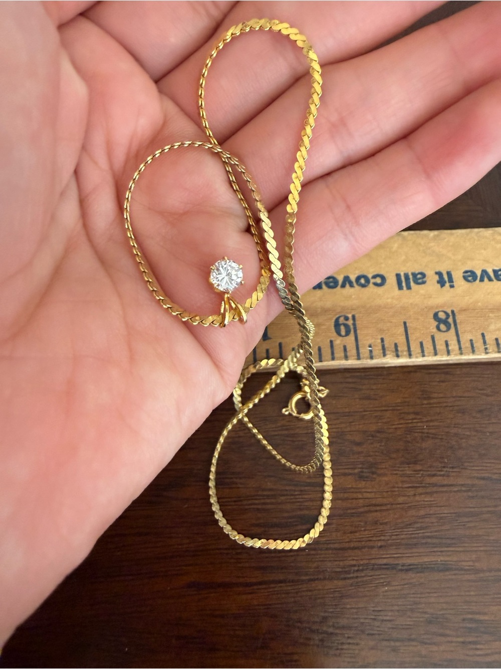 Gold Tone Rhinestone Pendant Necklace